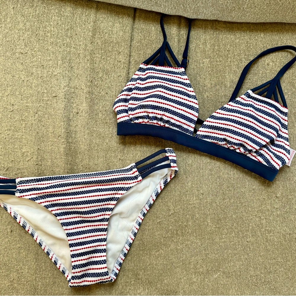 Striped Bikini Set with Navy Accents